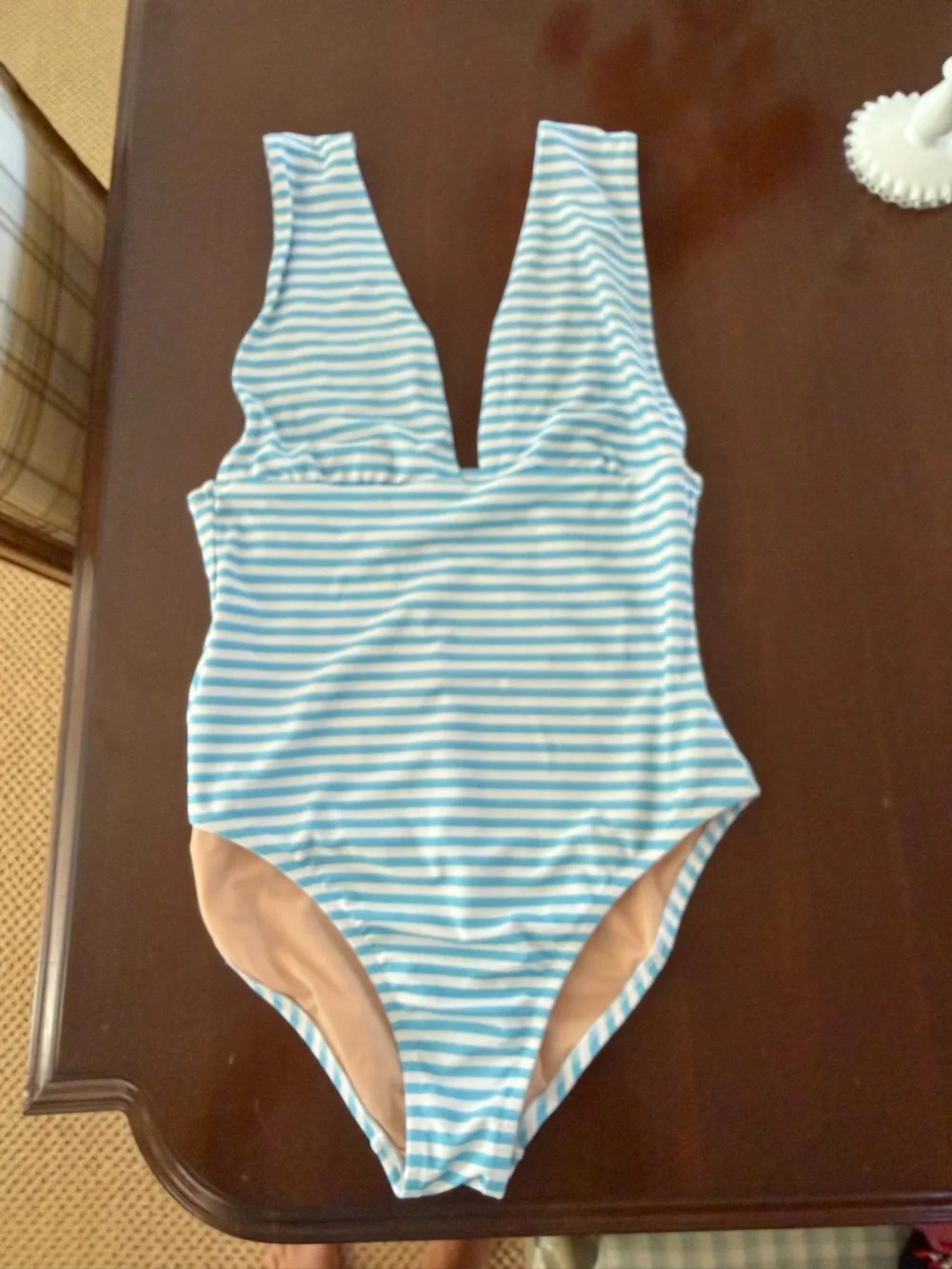 J. Crew Light Blue & White Striped Women's One-Piece Swimsuit